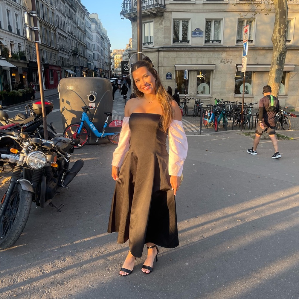 Elegant Black and Pink Off-Shoulder Dress